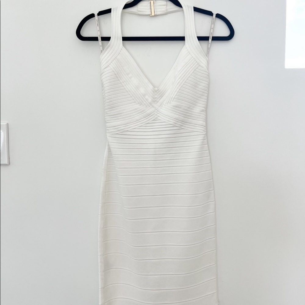 Hervé Léger Women's White Adrienne Halter Dress